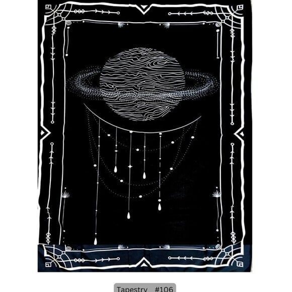 Black Celestial Saturn Tapestry Hanging Wall Decor - Picture 1 of 1